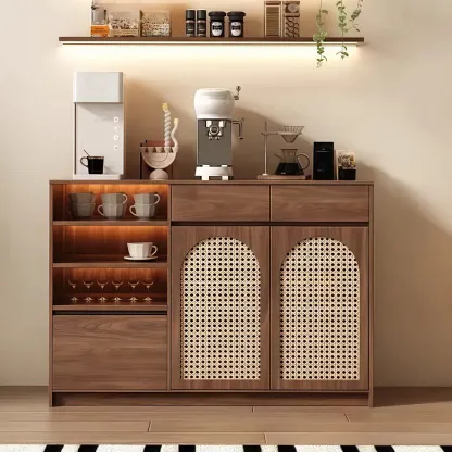 Medium Wood Rattan Kitchen Storage Cabinet in Natural Finish Image - 1