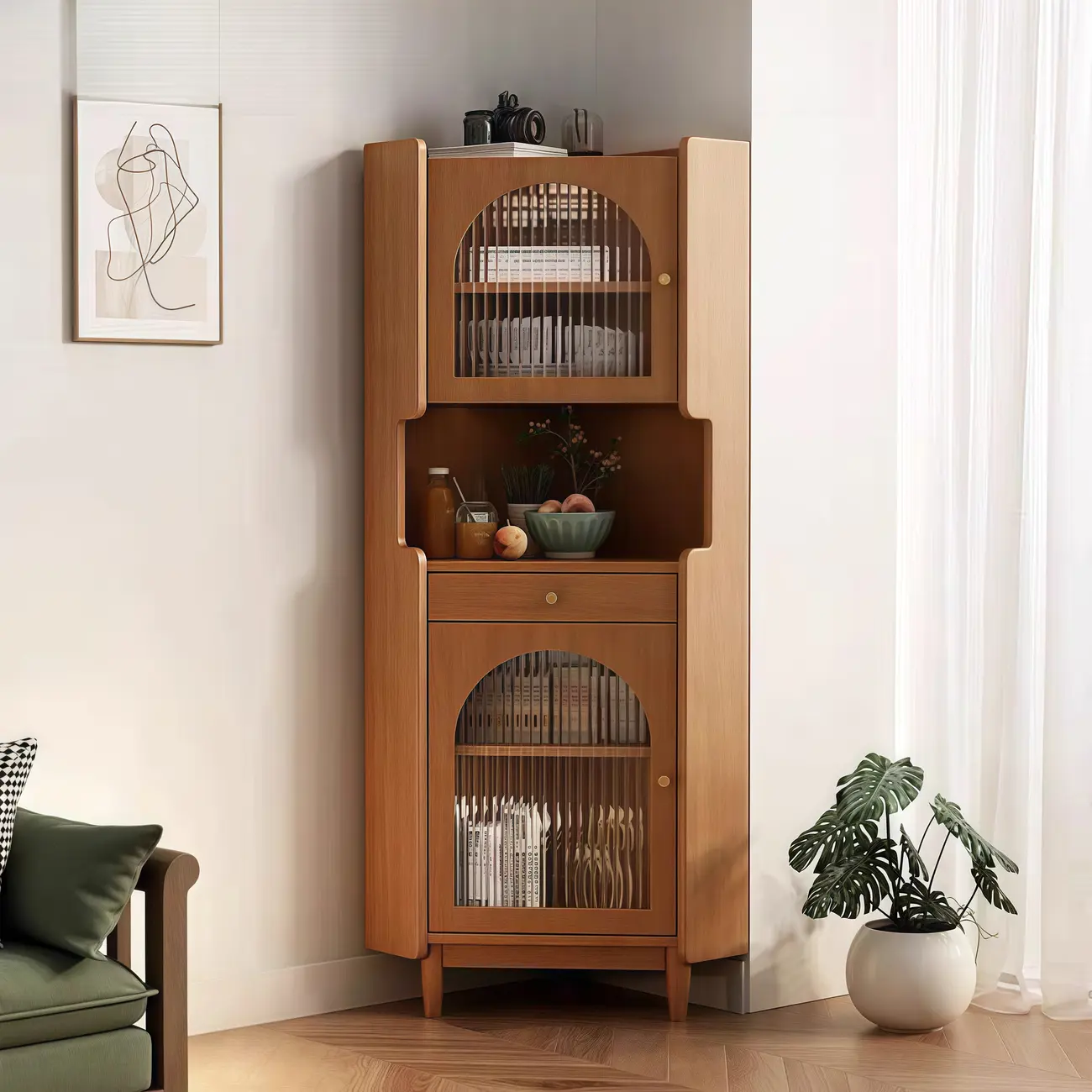 Tall Wooden 5-Tier Open Storage Display Buffet Cabinet Image - 1 | homeyfad