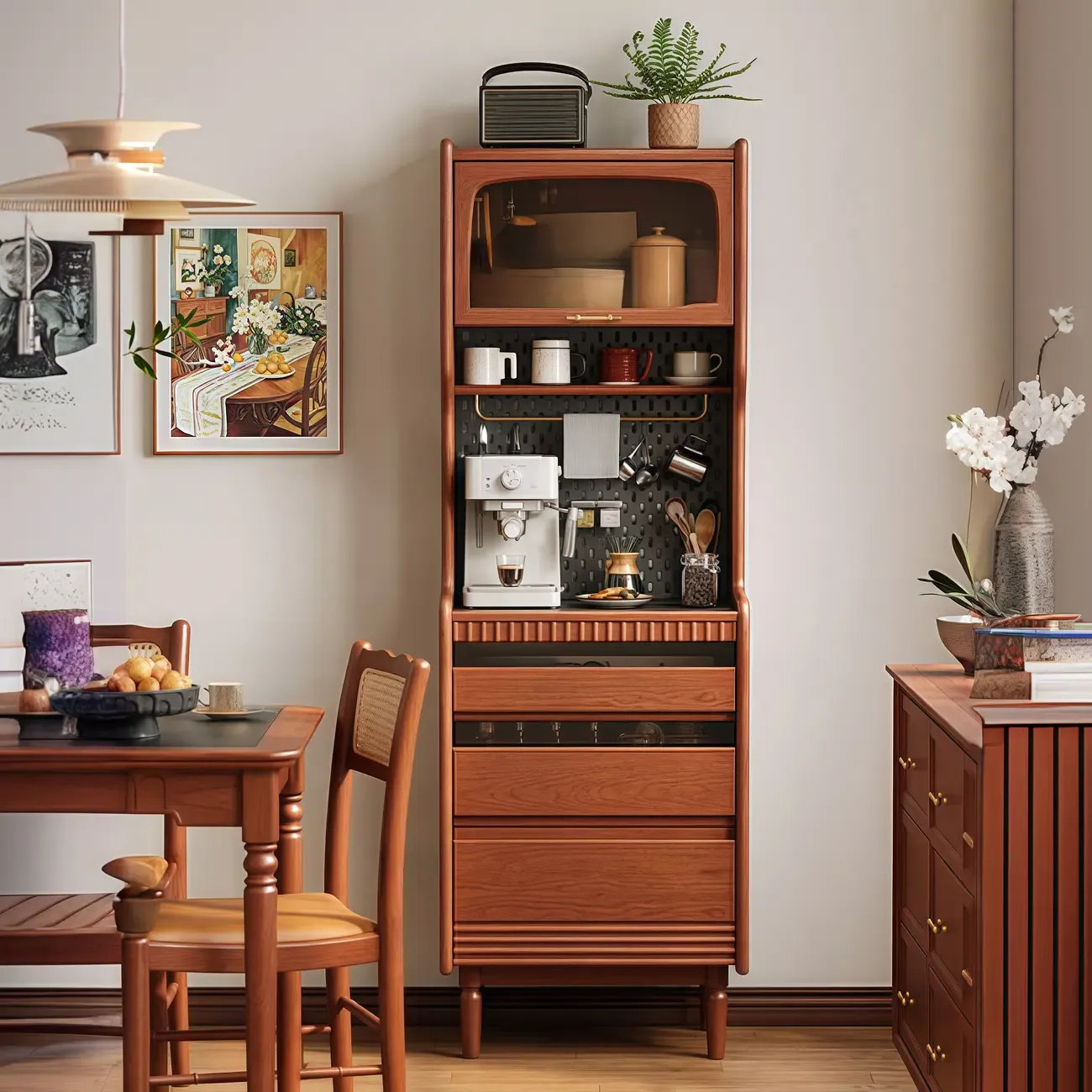 Tall Narrow Wooden Kitchen Buffet Cabinet with Storage | HomeyFad