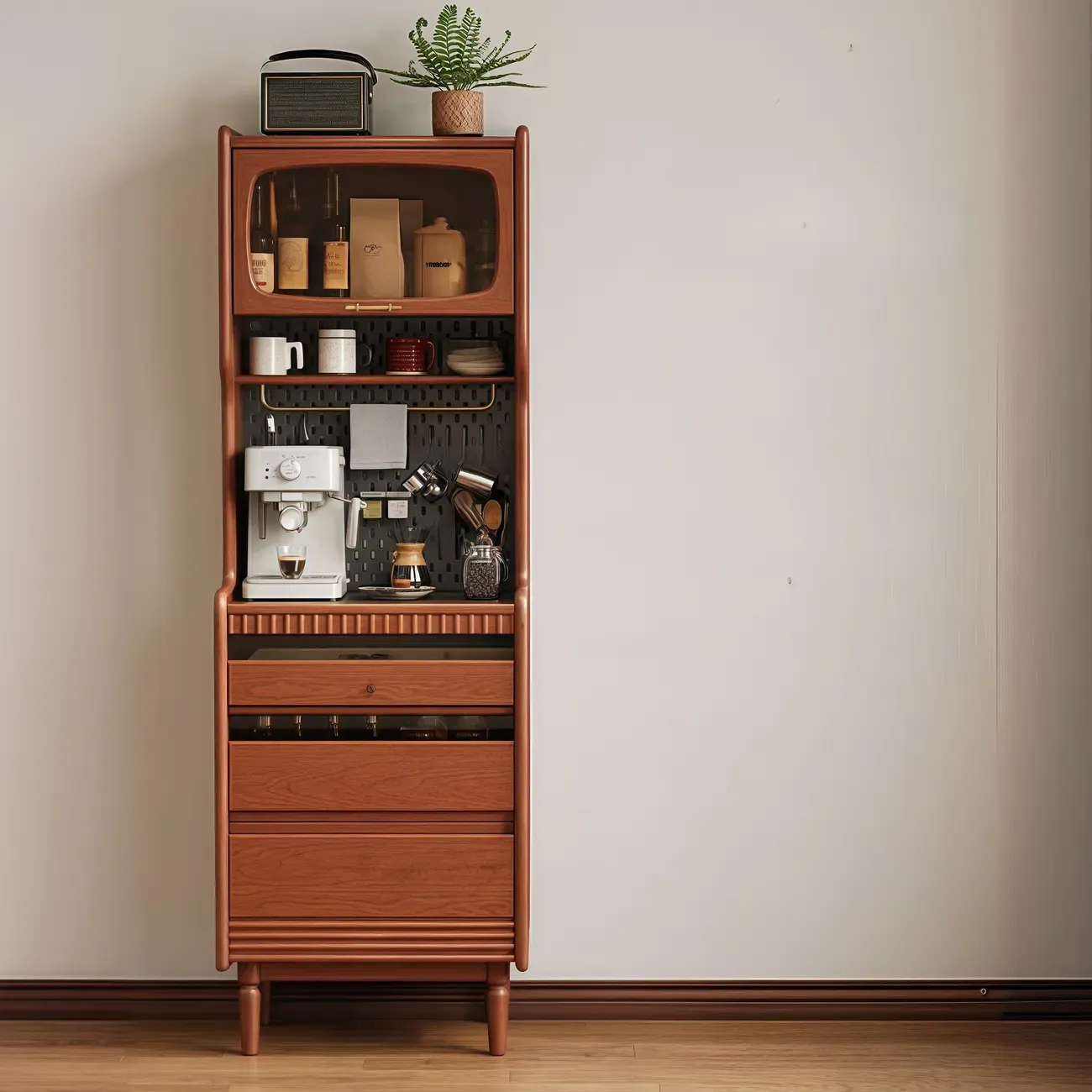 Narrow Brown Marble Countertop Wooden Display Buffet Image - 3