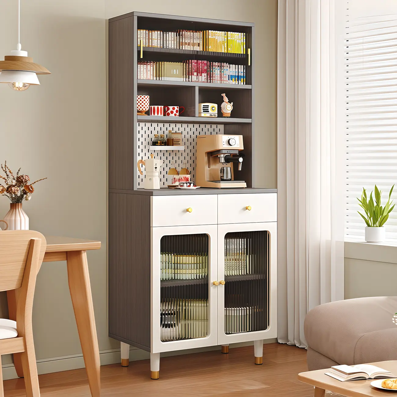 Freestanding Wooden Open Display Buffet Cabinet with Drawer Image - 2 | homeyfad