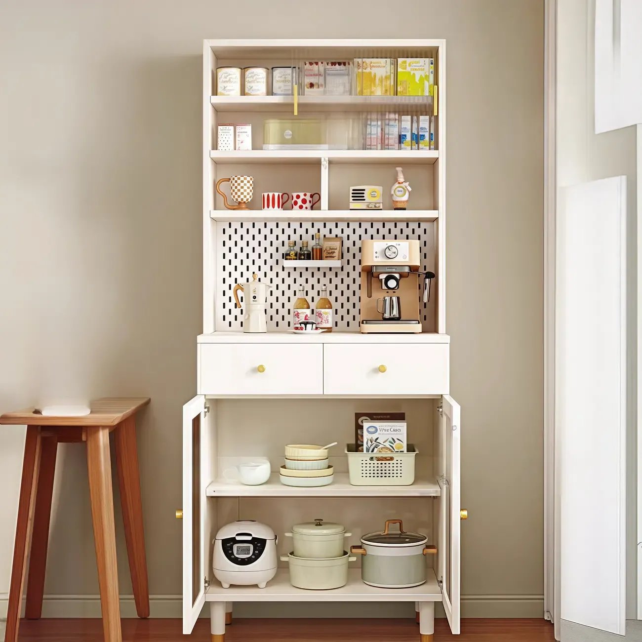 Freestanding Wooden Open Display Buffet Cabinet with Drawer Image - 5