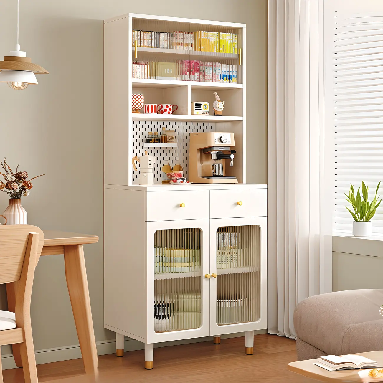 Freestanding Wooden Open Display Buffet Cabinet with Drawer Image - 1 | homeyfad