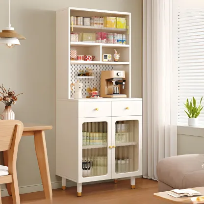 Freestanding Wooden Open Display Buffet Cabinet with Drawer Image - 1