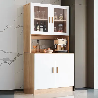 Large Wooden Glass Display Storage Adjustable Buffet Cabinet Image - 14