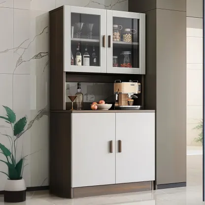 Large Wooden Glass Display Storage Adjustable Buffet Cabinet Image - 15