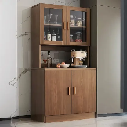 Large Wooden Glass Display Storage Adjustable Buffet Cabinet Image - 4