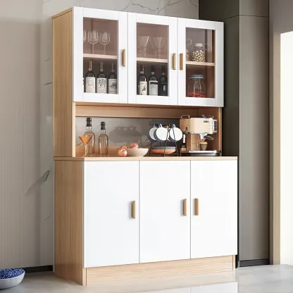 Large Wooden Glass Display Storage Adjustable Buffet Cabinet Image - 17