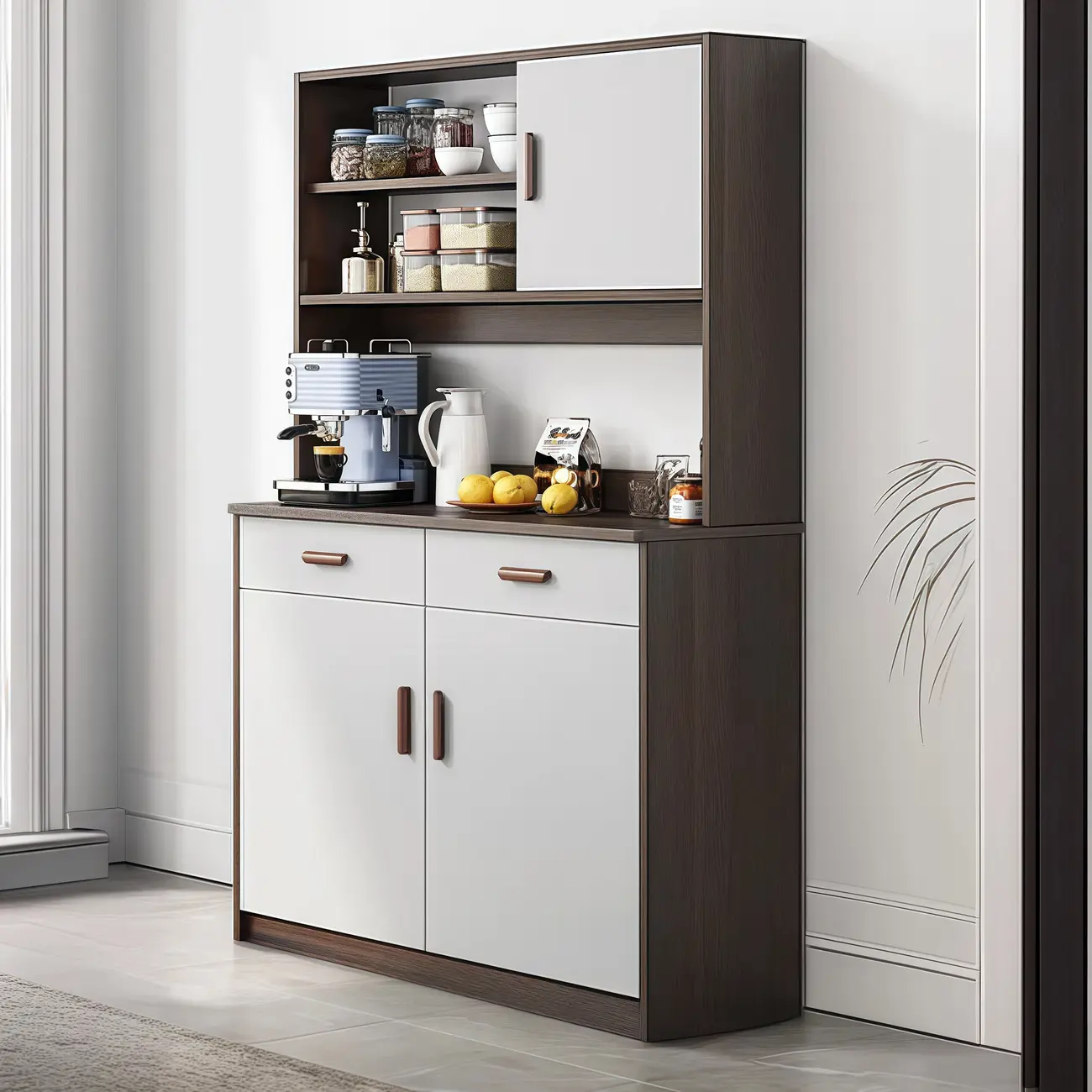 Large Wooden Glass Display Storage Adjustable Buffet Cabinet Image - 20 | homeyfad