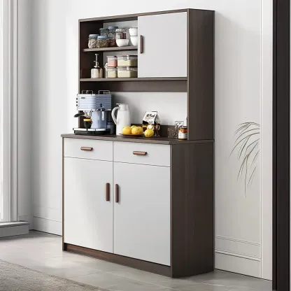 Large Wooden Glass Display Storage Adjustable Buffet Cabinet Image - 20