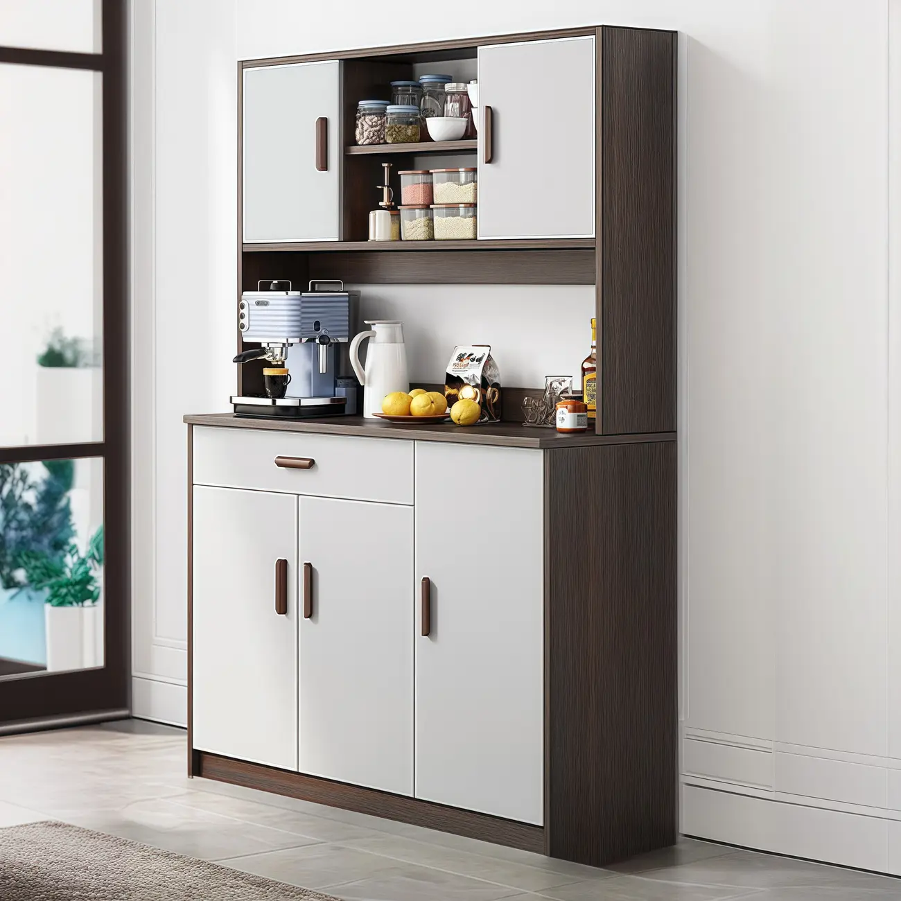 Large Wooden Glass Display Storage Adjustable Buffet Cabinet Image - 18 | homeyfad