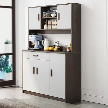 Large Wooden Glass Display Storage Adjustable Buffet Cabinet Image - 18