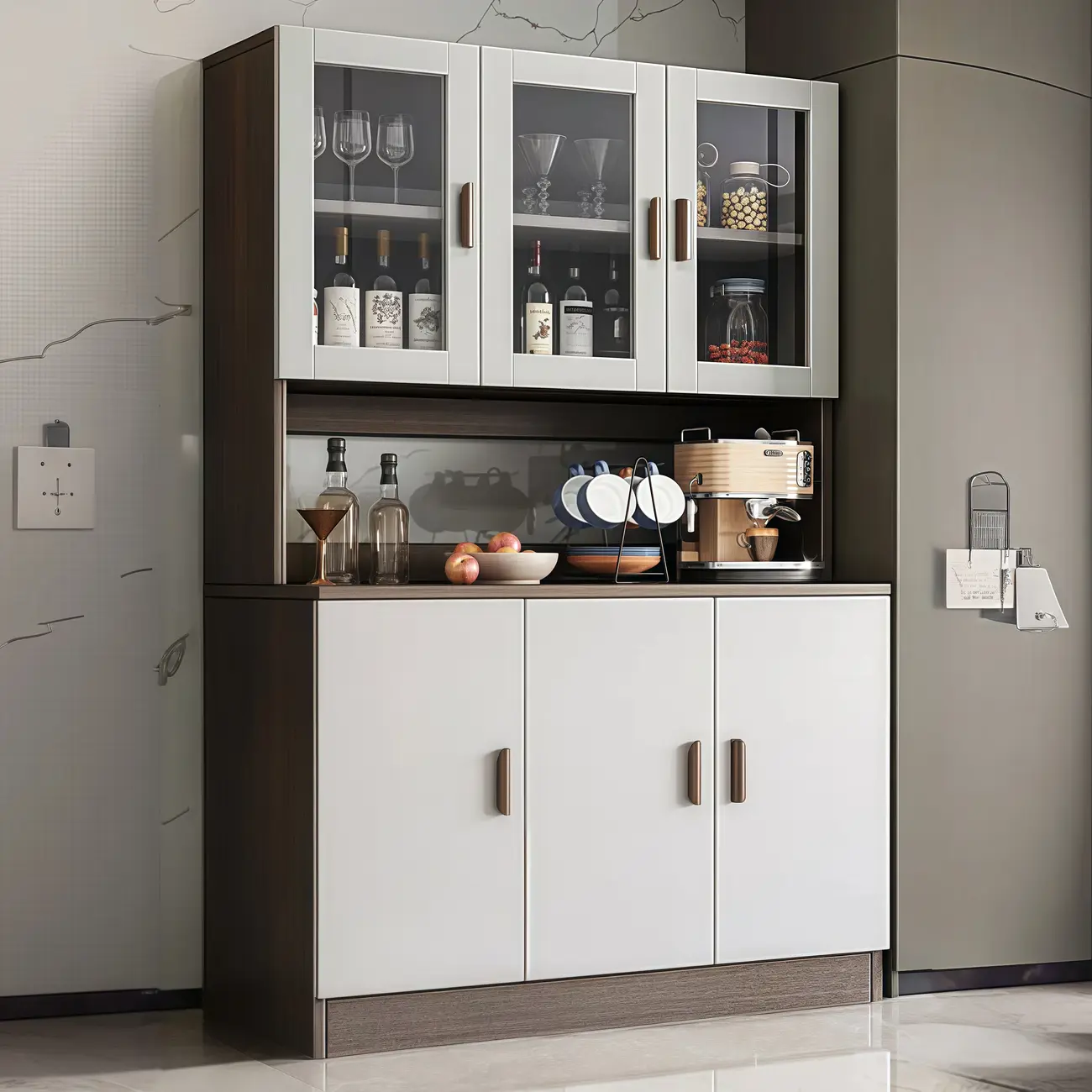 Large Wooden Glass Display Storage Adjustable Buffet Cabinet Image - 19 | homeyfad