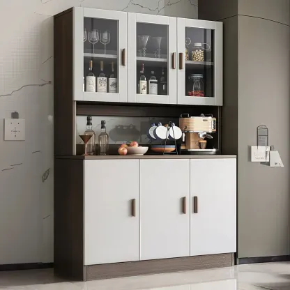 Large Wooden Glass Display Storage Adjustable Buffet Cabinet Image - 19