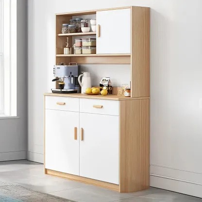 Large Wooden Glass Display Storage Adjustable Buffet Cabinet Image - 22