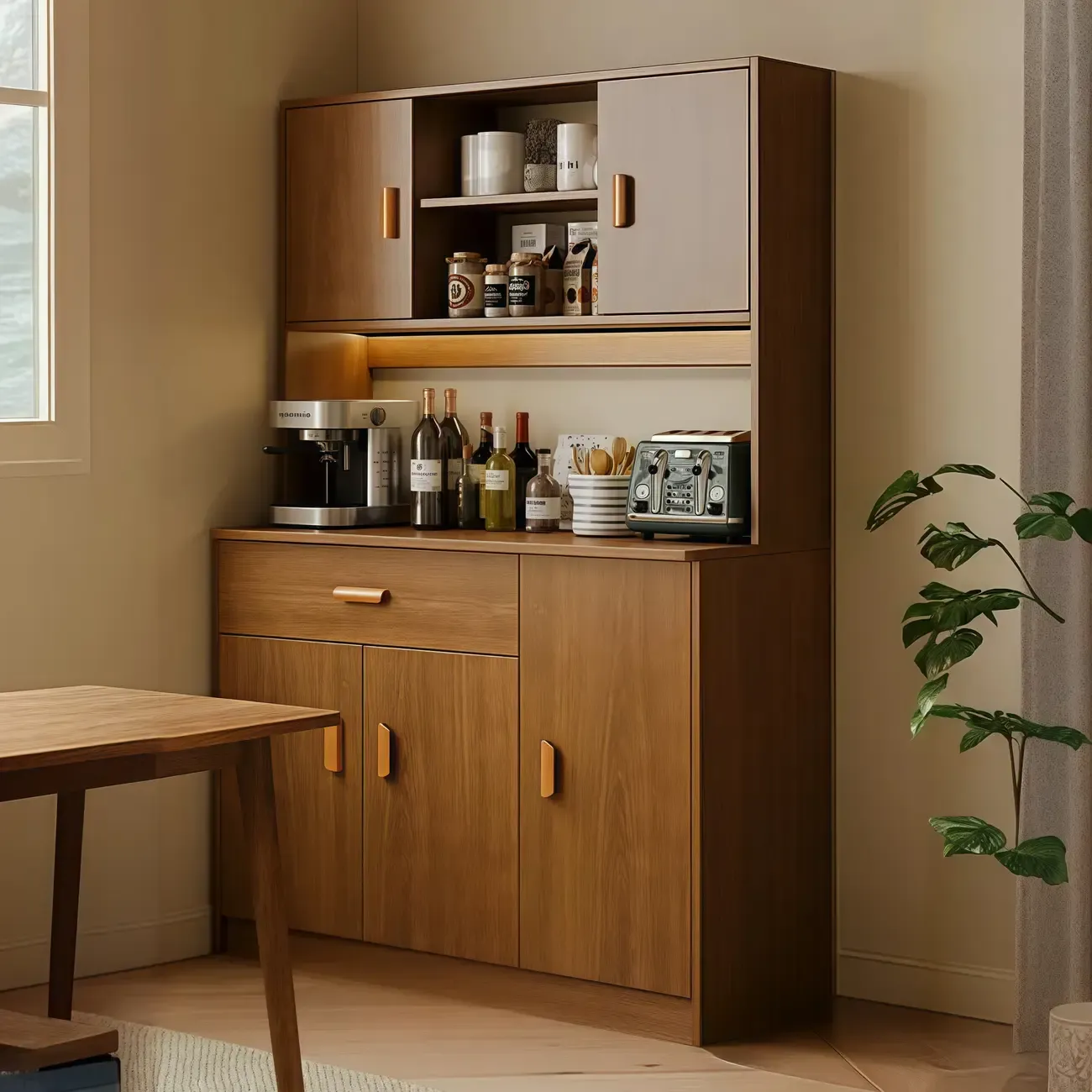 Large Wooden Glass Display Storage Adjustable Buffet Cabinet Image - 23