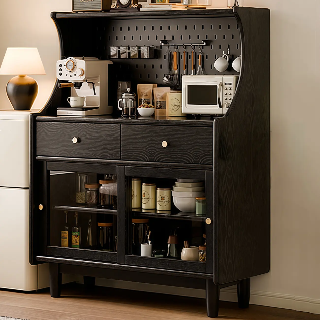 Lighting Cherry Wood 2-Drawer Open Storage Sideboard Image - 2 | homeyfad