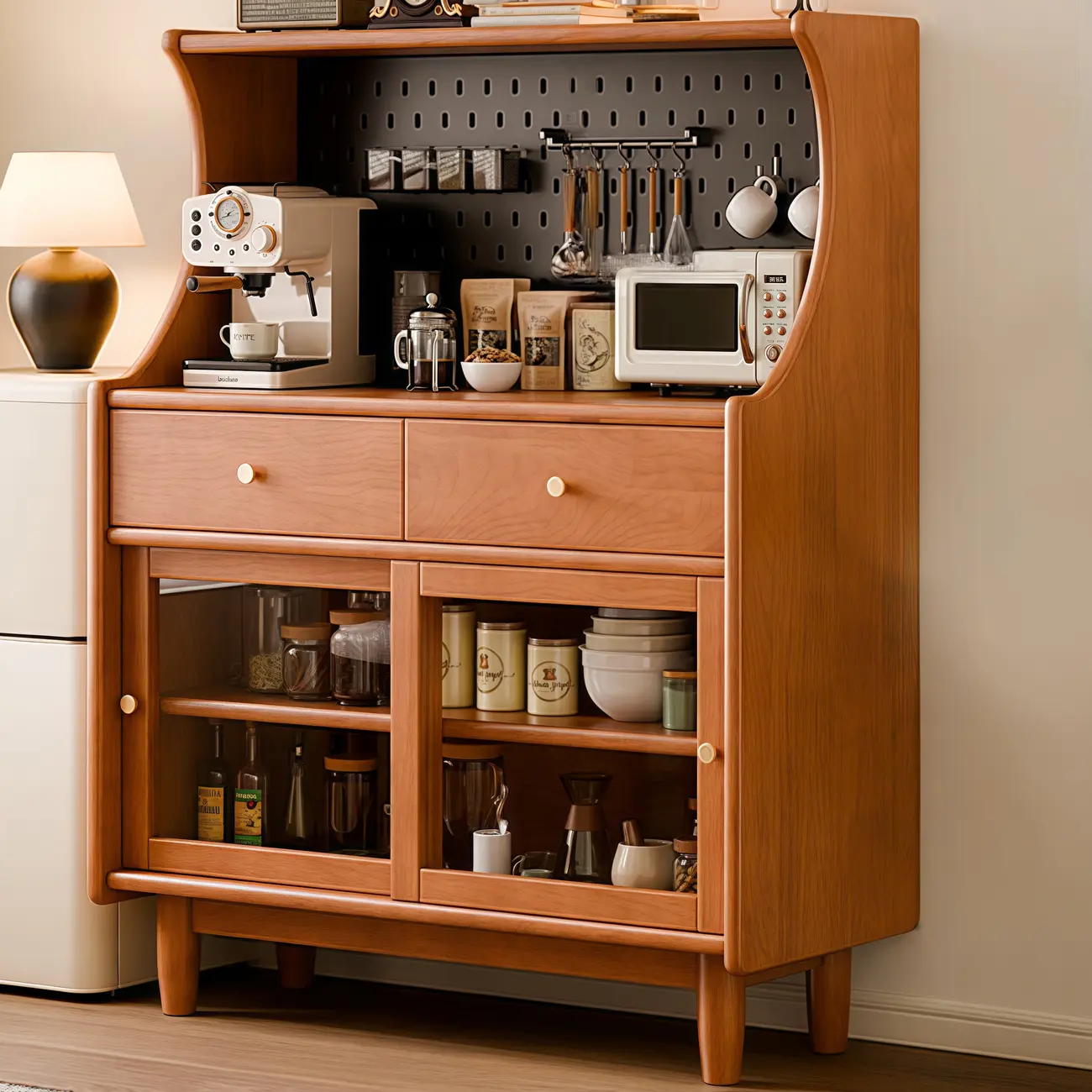 Lighting Cherry Wood 2-Drawer Open Storage Sideboard Image - 1 | homeyfad