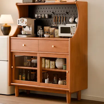 Lighting Cherry Wood 2-Drawer Open Storage Sideboard Image - 1