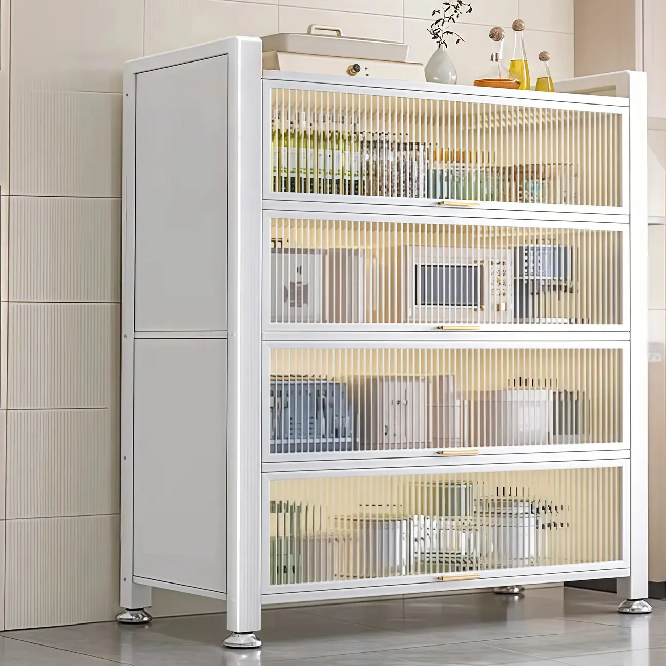 Simple Modern Metal Multi-Cabinet Lift-Up Door Sideboard Image - 3