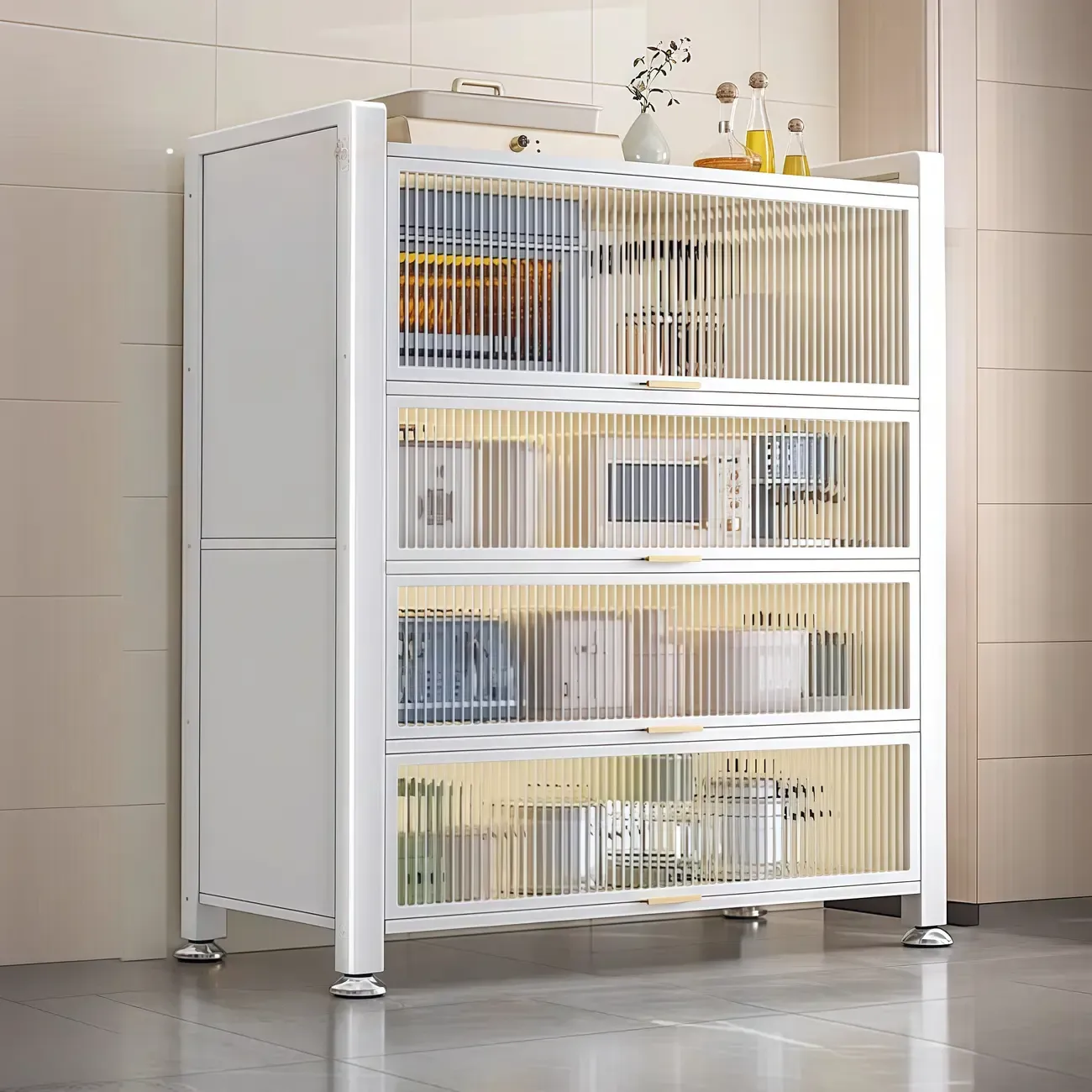 Simple Modern Metal Multi-Cabinet Lift-Up Door Sideboard Image - 4