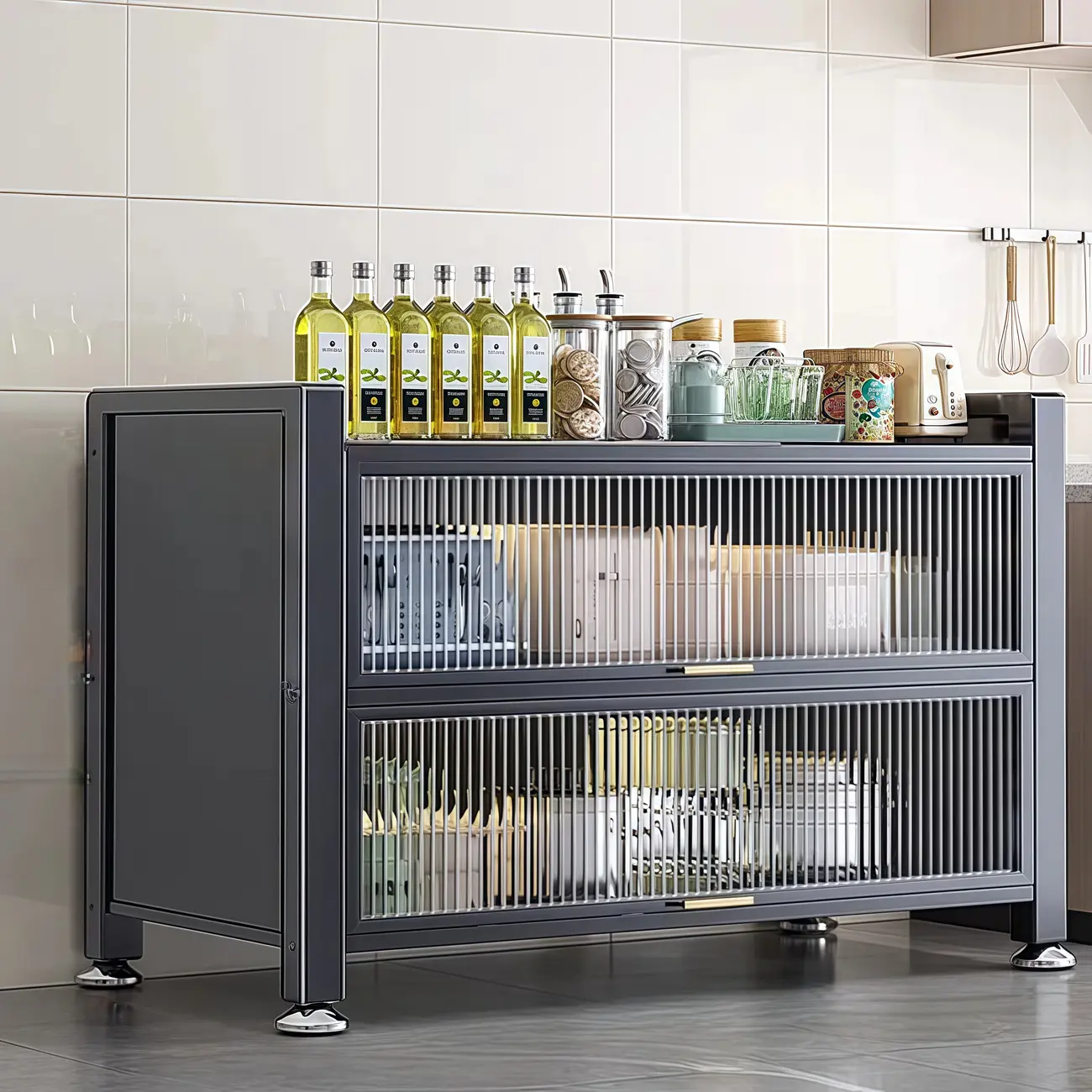 Simple Modern Metal Multi-Cabinet Lift-Up Door Sideboard Image - 6 | homeyfad