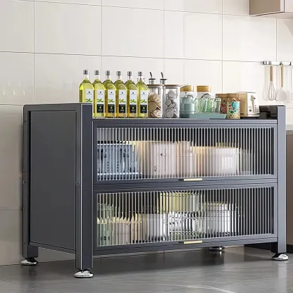 Simple Modern Metal Multi-Cabinet Lift-Up Door Sideboard Image - 6