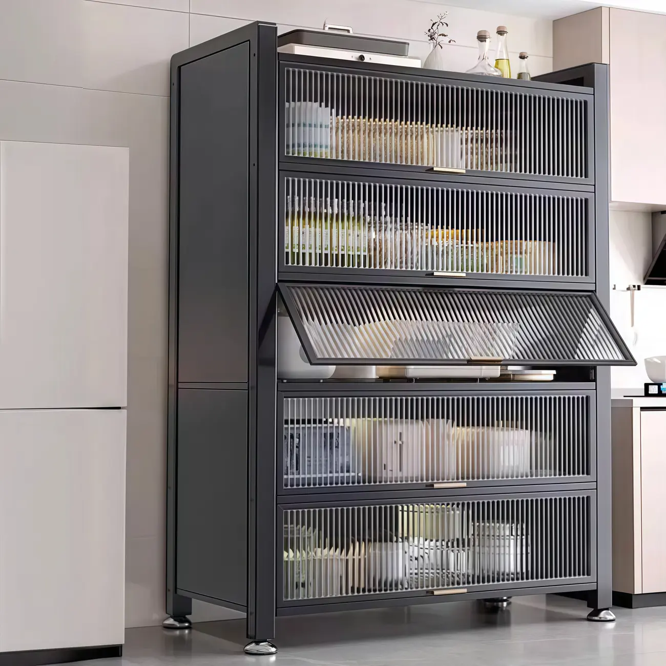 Simple Modern Metal Multi-Cabinet Lift-Up Door Sideboard Image - 2 | homeyfad