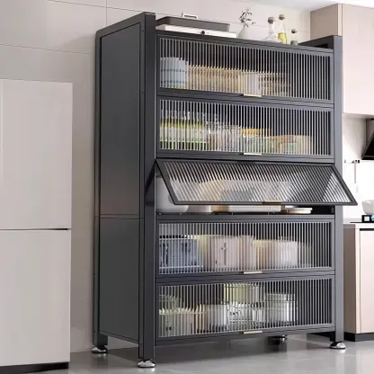 Simple Modern Metal Multi-Cabinet Lift-Up Door Sideboard Image - 2