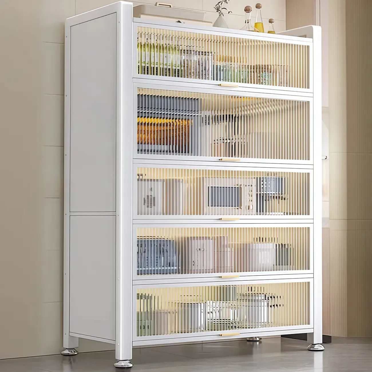 Simple Modern Metal Multi-Cabinet Lift-Up Door Sideboard Image - 1