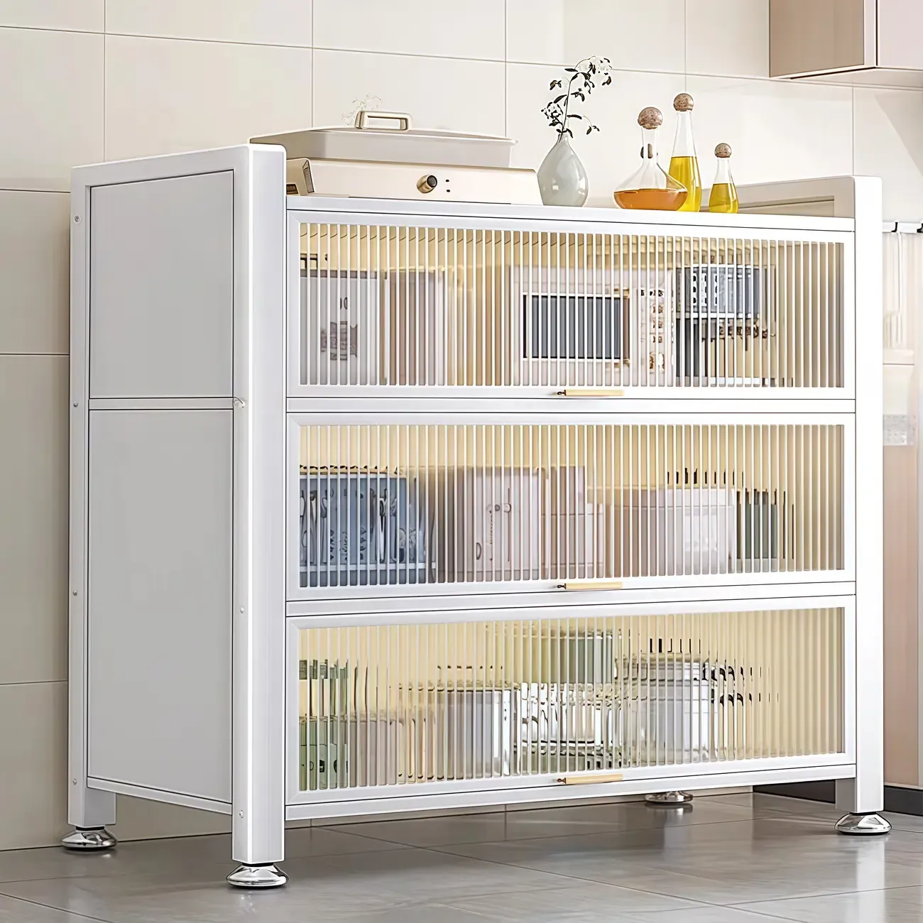 Simple Modern Metal Multi-Cabinet Lift-Up Door Sideboard Image - 14