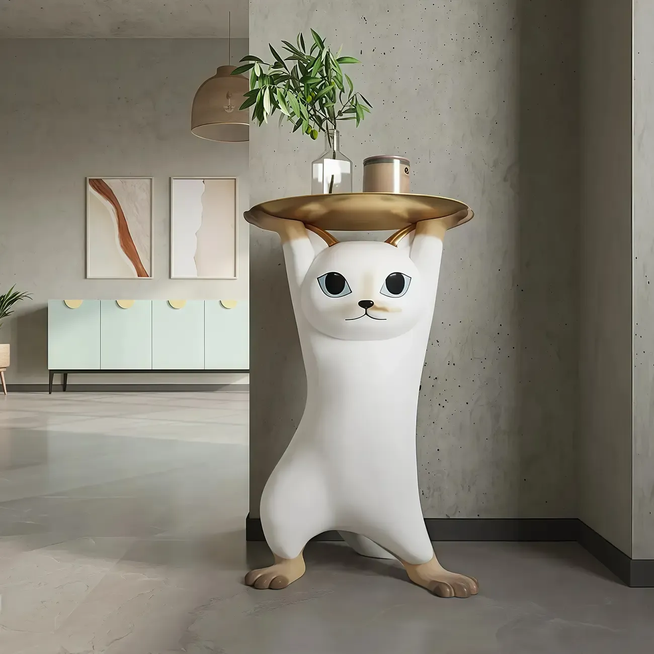 Modern Cute Cat-Shaped Golden Round Top Side Table Image - 1