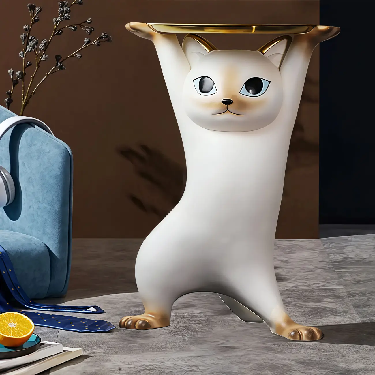 Modern Cute Cat-Shaped Golden Round Top Side Table Image - 4 | homeyfad