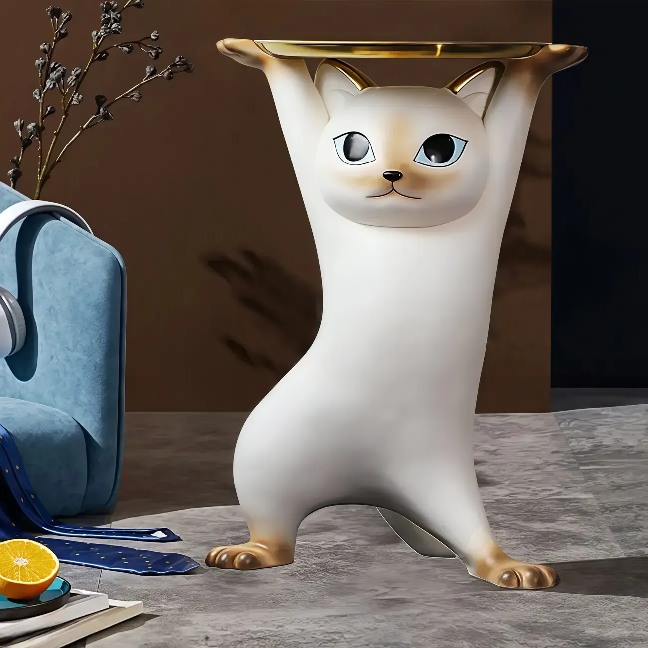 Modern Cute Cat-Shaped Golden Round Top Side Table Image - 4