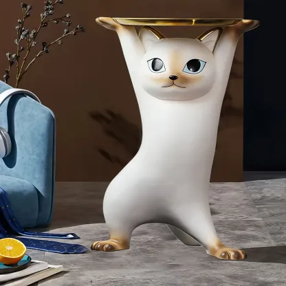 Modern Cute Cat-Shaped Golden Round Top Side Table Image - 4