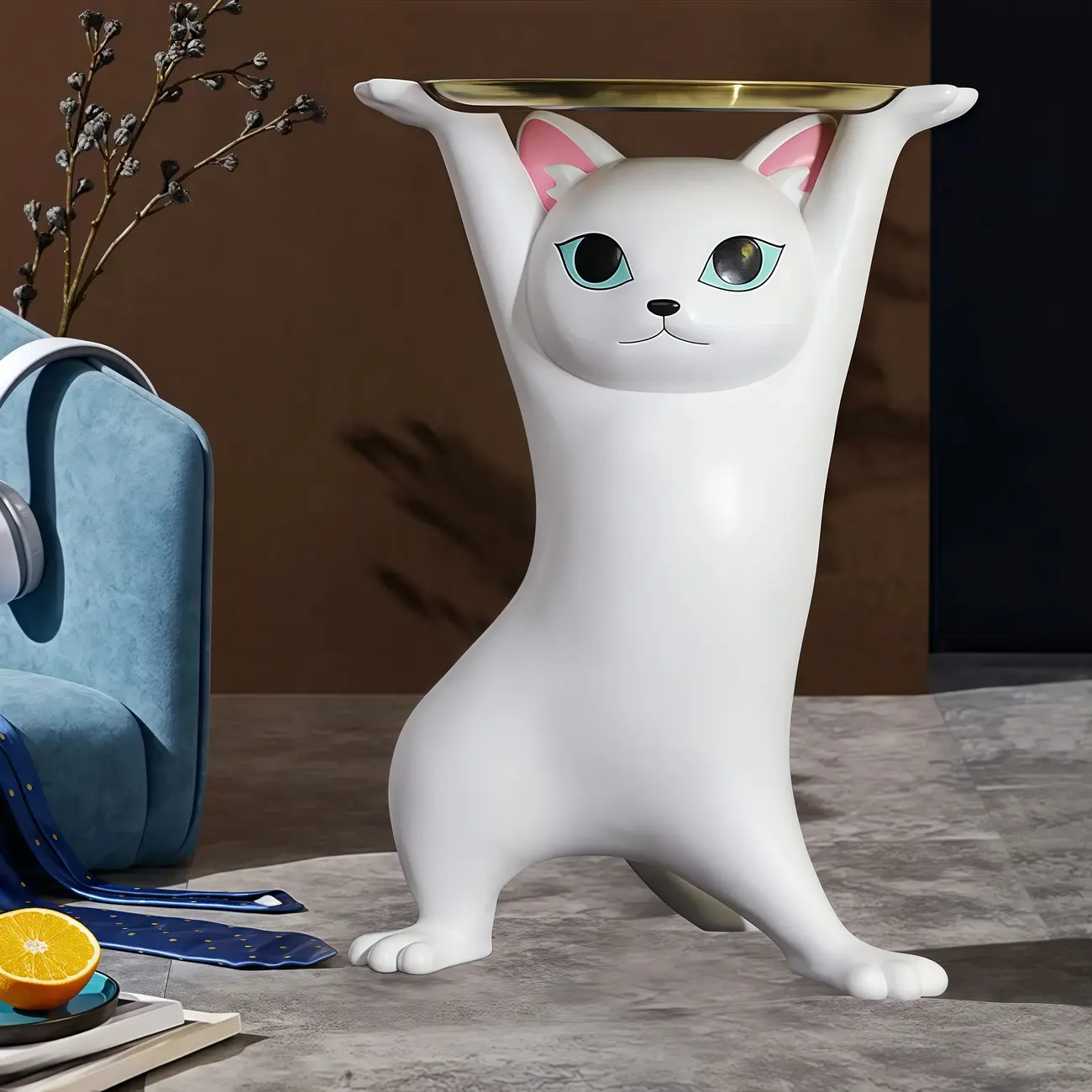 Modern Cute Cat-Shaped Golden Round Top Side Table Image - 2 | homeyfad