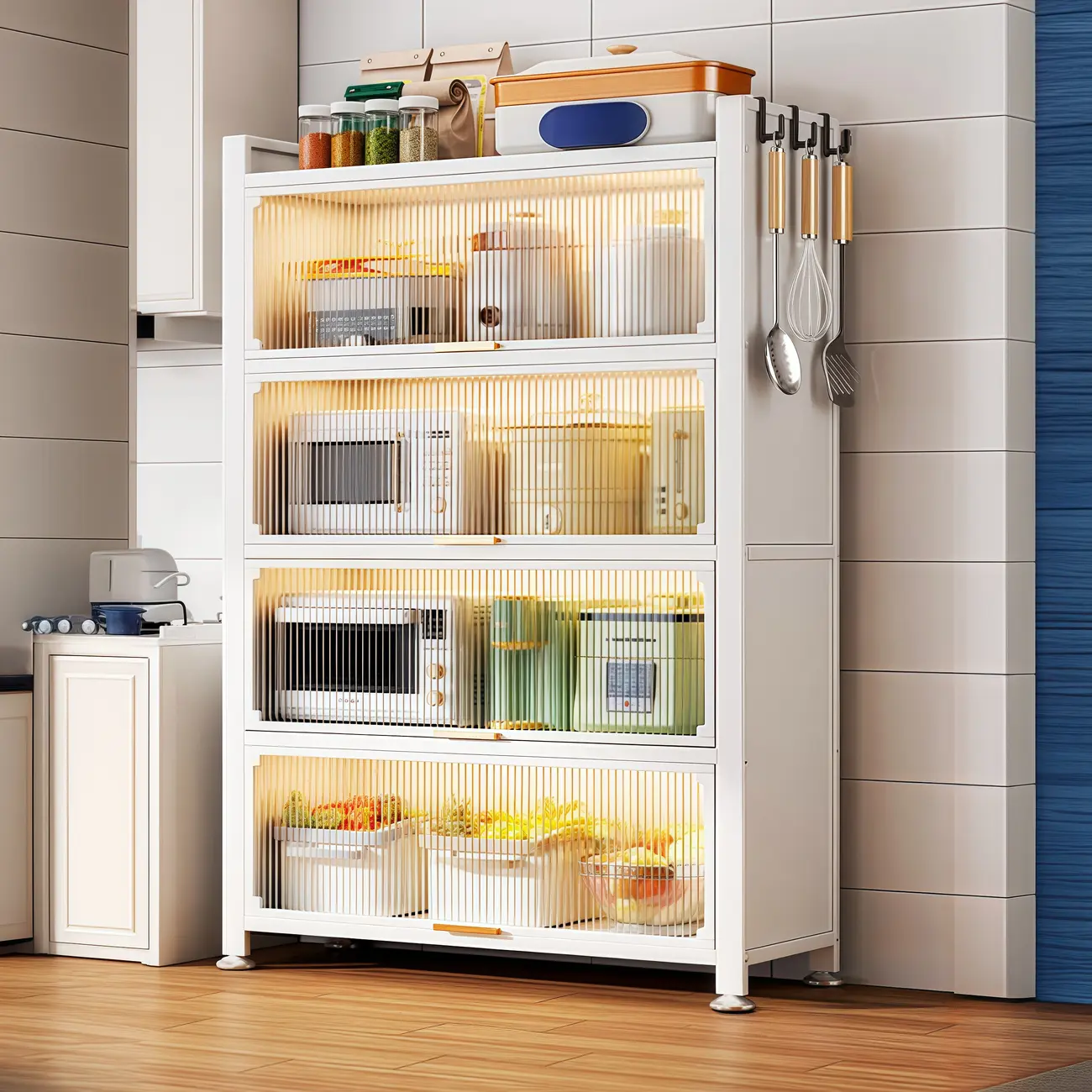 Narrow Steel Multi-Shelf Lift-Up Door Buffet Cabinet Image - 4 | homeyfad