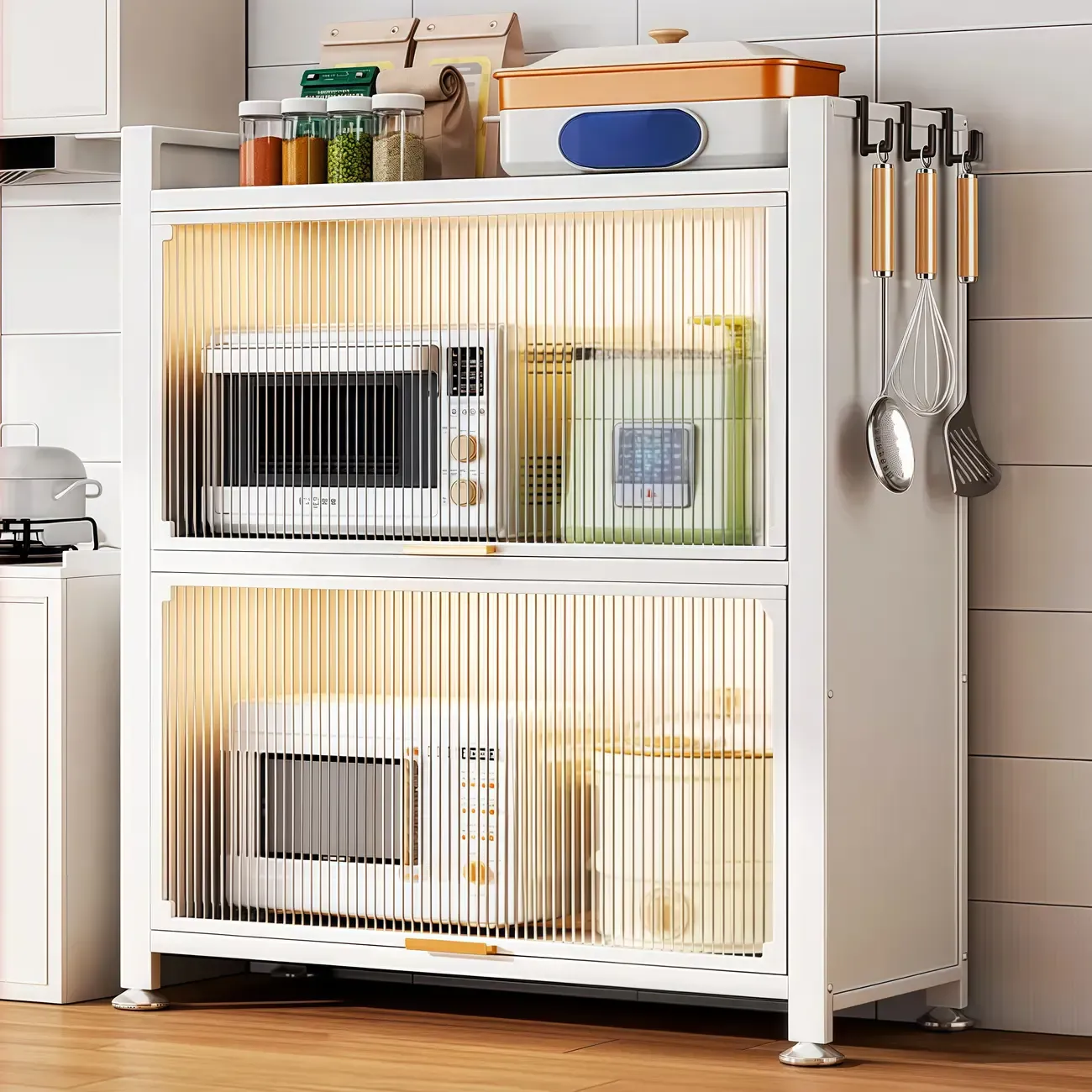 Narrow Steel Multi-Shelf Lift-Up Door Buffet Cabinet Image - 5