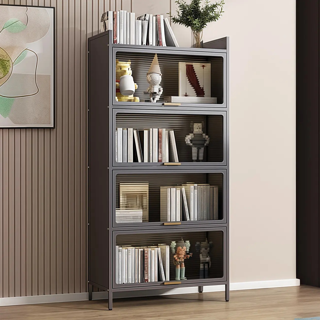 Narrow Steel Multi-Shelf Lift-Up Door Buffet Cabinet Image - 1 | homeyfad
