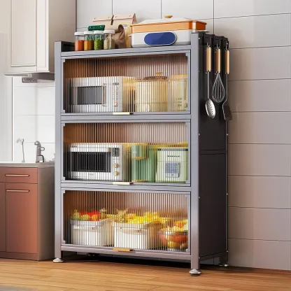 Narrow Steel Multi-Shelf Lift-Up Door Buffet Cabinet Image - 6