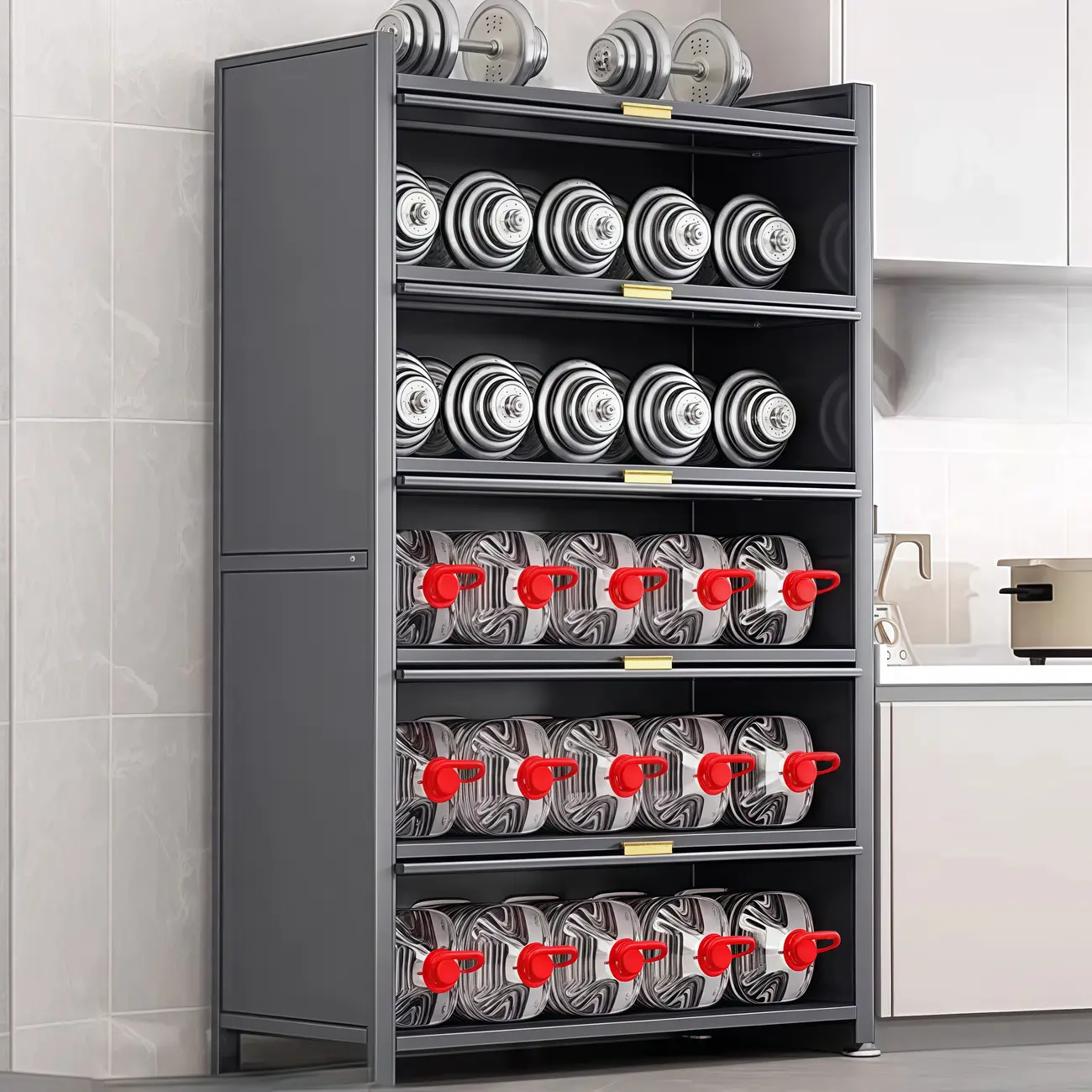 Narrow Steel Multi-Shelf Lift-Up Door Buffet Cabinet Image - 12 | homeyfad