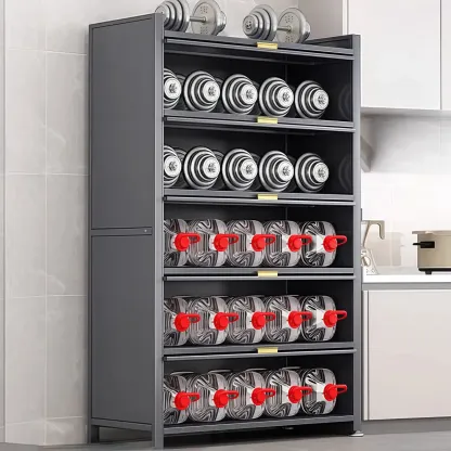 Narrow Steel Multi-Shelf Lift-Up Door Buffet Cabinet Image - 12