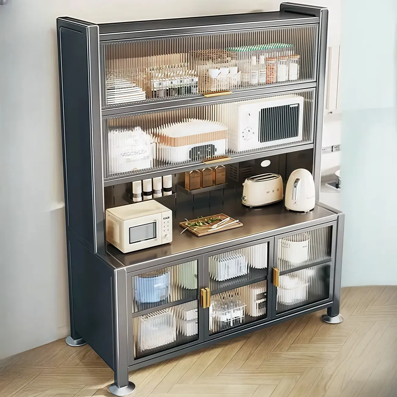 Simple Metal Pegboard Organization Sideboard with Glass Door Image - 4