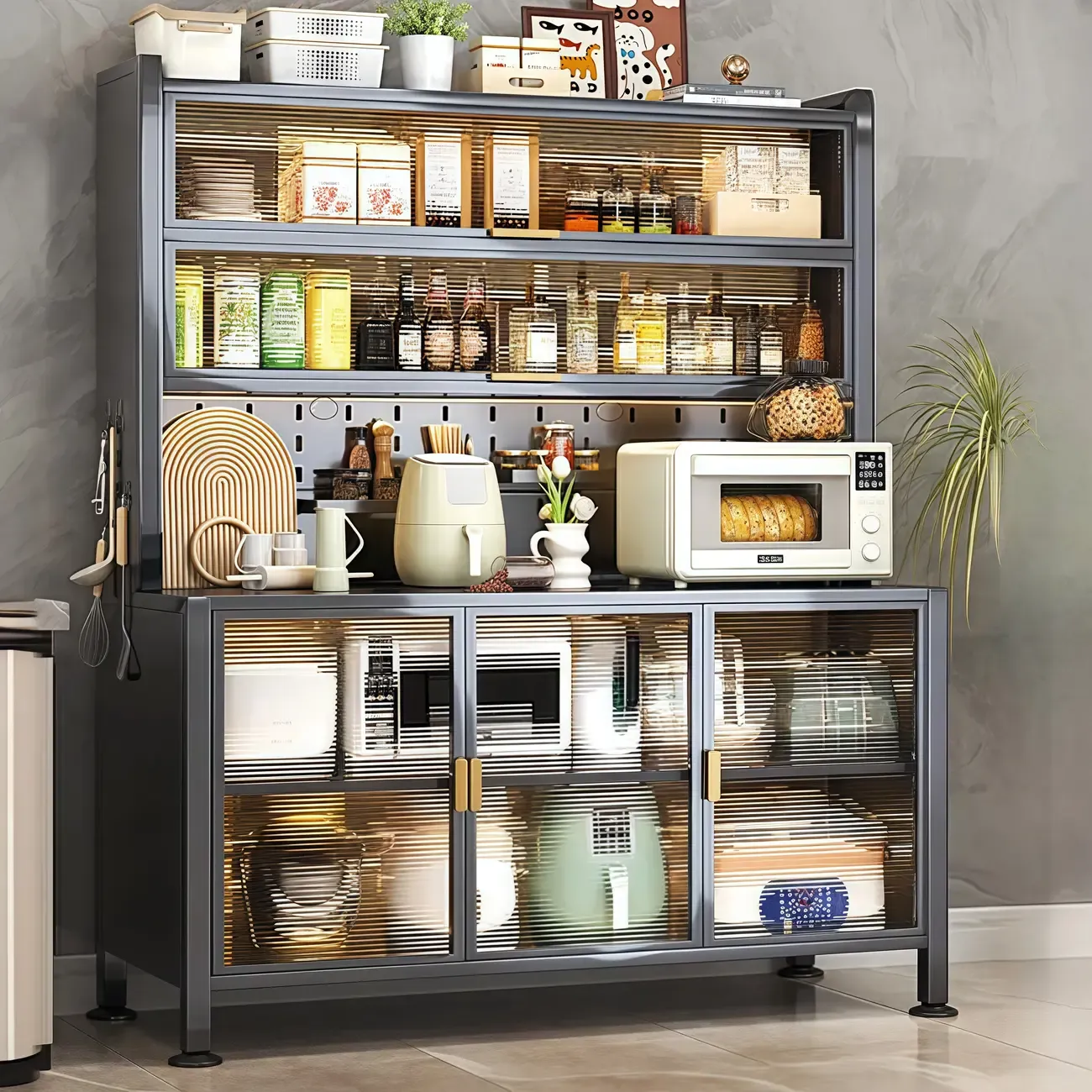 Simple Metal Pegboard Organization Sideboard with Glass Door Image - 5