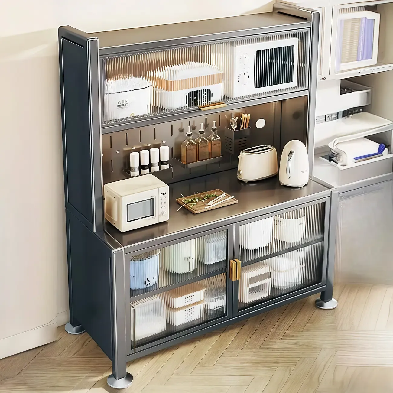 Simple Metal Pegboard Organization Sideboard with Glass Door Image - 6