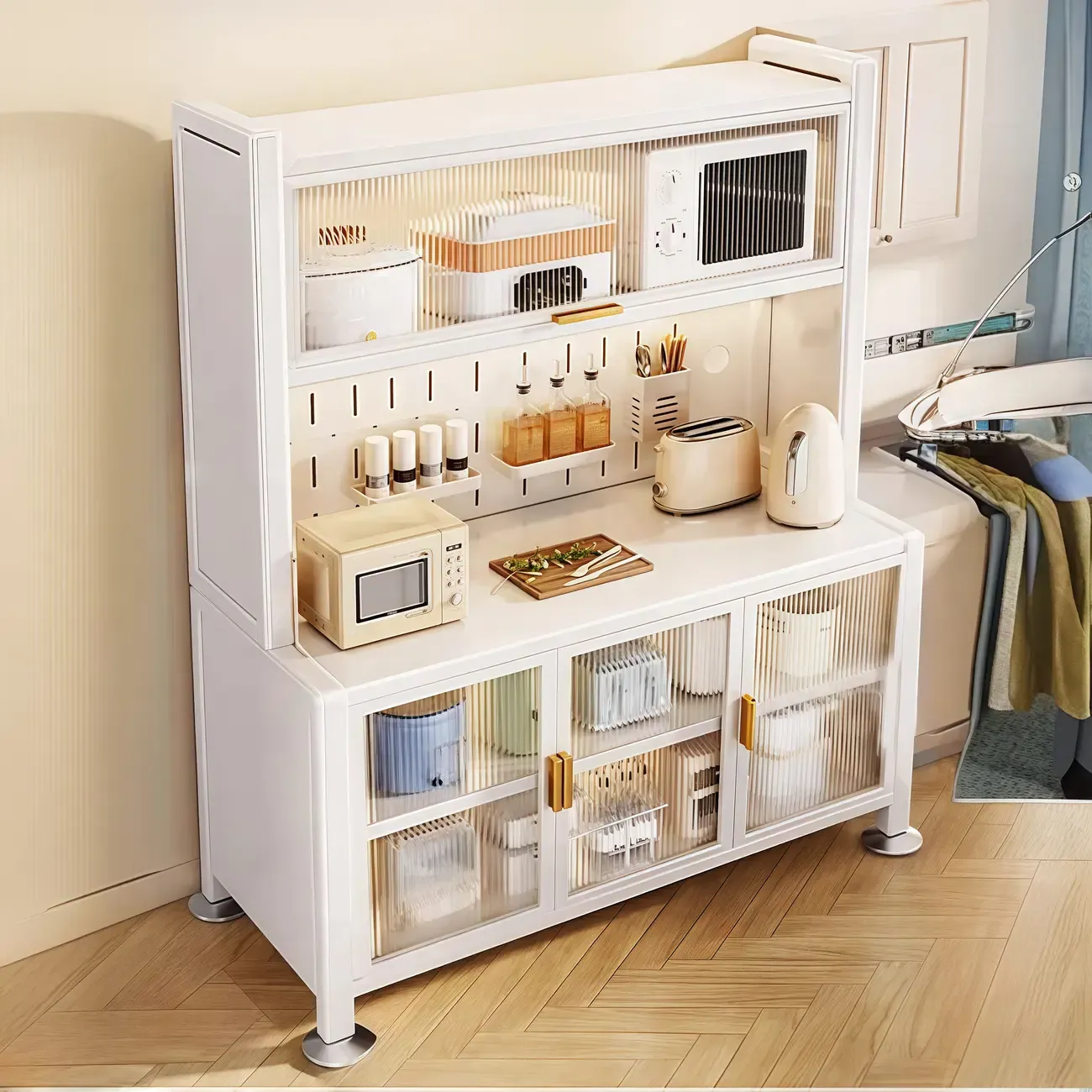 Simple Metal Pegboard Organization Sideboard with Glass Door Image - 8
