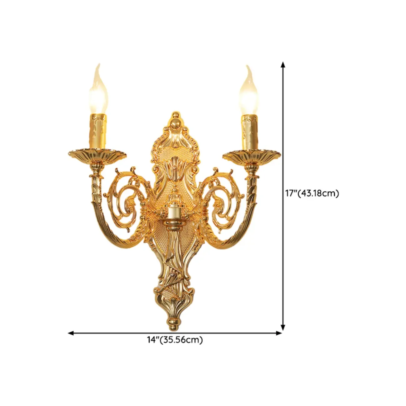 Vintage Brass Candle 2-Light Wall Light Sconce for Indoor