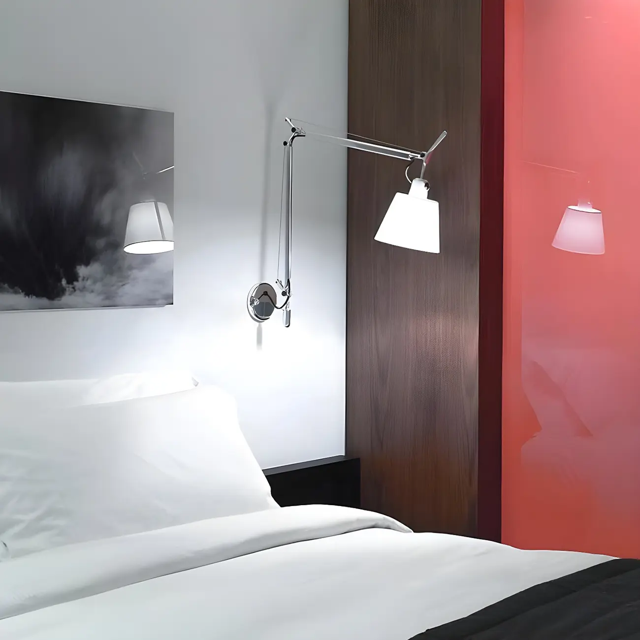 Industrial Silver Swing Arm Wall Light with White Fabric Shade Image - 1 | homeyfad