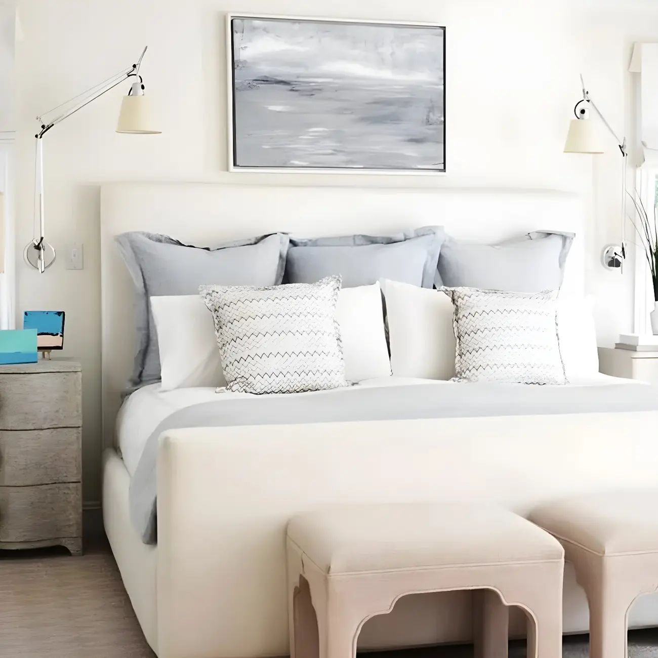 Industrial Silver Swing Arm Wall Light with White Fabric Shade Image - 3 | homeyfad