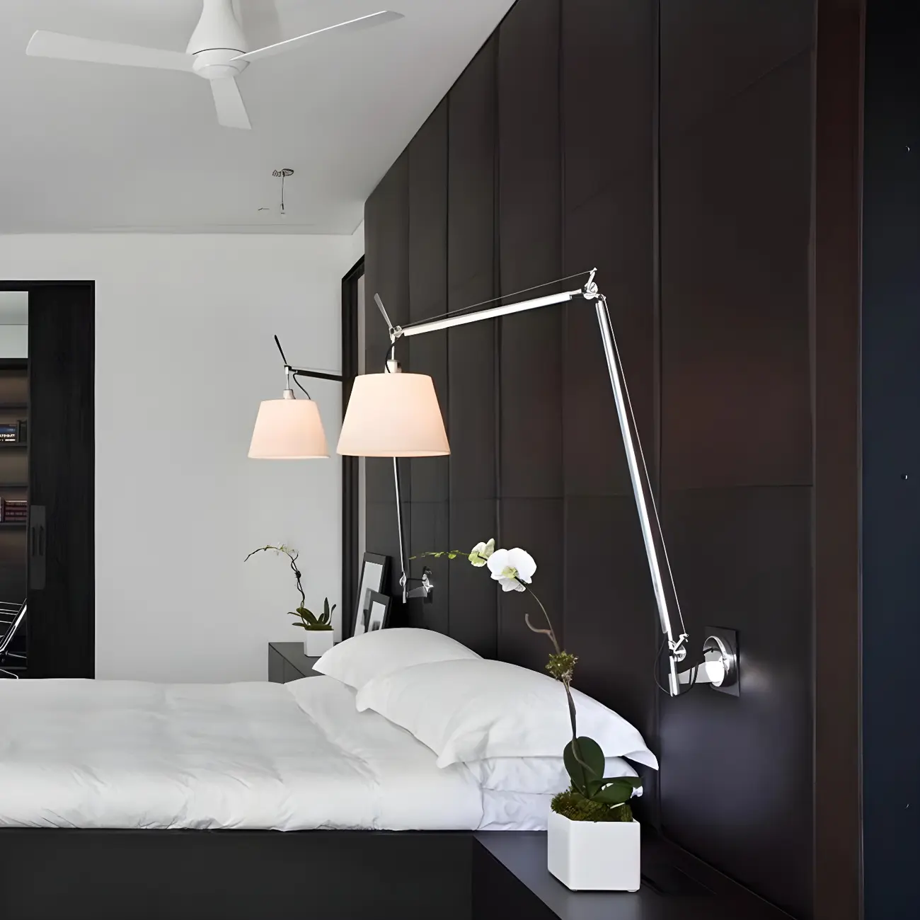 Industrial Silver Swing Arm Wall Light with White Fabric Shade Image - 4 | homeyfad